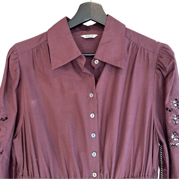 St. Roche Darcy Embroidered Shirtdress Dark Plum Size 8 NWT French Contemporary - Picture 3 of 7